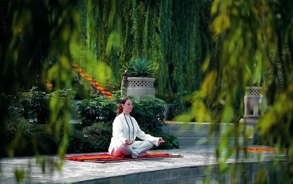 Ananda in the Himalayas woman meditating